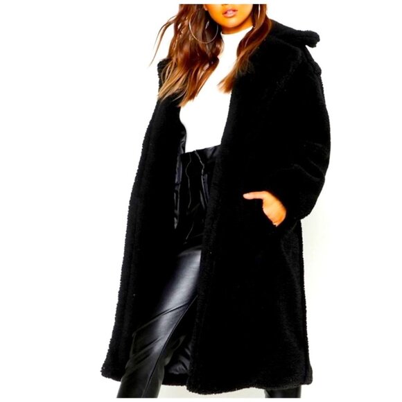 K. Zell Paris faux fur coat teddy bear coat size M black - Picture 1 of 9
